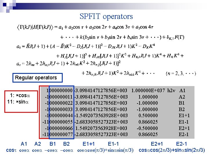 SPFIT operators Regular operators 2 1: ×cosa 3 11: ×sina 4 5 6 7
