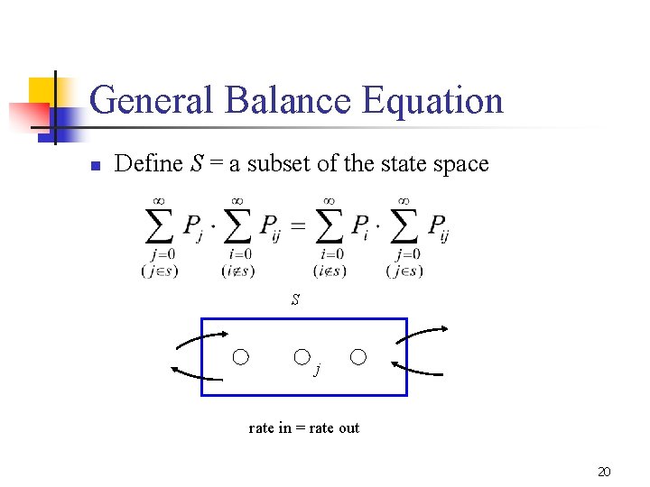 General Balance Equation n Define S = a subset of the state space S