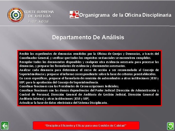 CORTE SUPREMA DE JUSTICIA Organigrama de la Oficina Disciplinaria Poder Judicial Departamento De Análisis