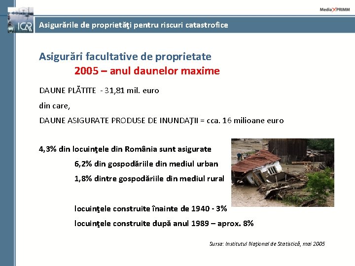 Asigurările de proprietăţi pentru riscuri catastrofice Asigurări facultative de proprietate 2005 – anul daunelor