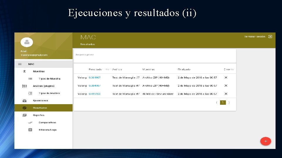 Ejecuciones y resultados (ii) 