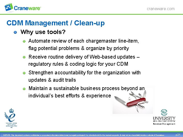 craneware. com CDM Management / Clean-up Why use tools? Automate review of each chargemaster