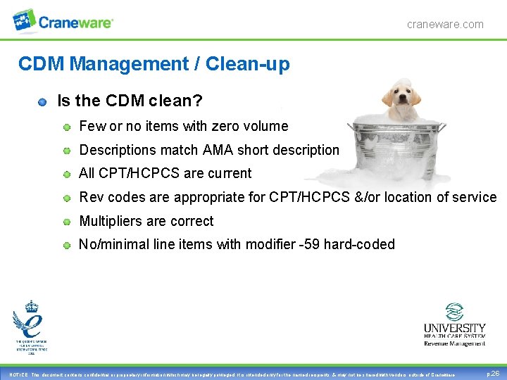 craneware. com CDM Management / Clean-up Is the CDM clean? Few or no items