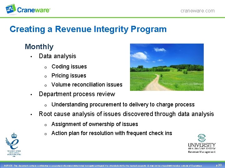 craneware. com Creating a Revenue Integrity Program Monthly • • Data analysis o Coding