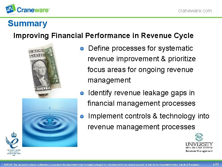 craneware. com Summary Improving Financial Performance in Revenue Cycle Define processes for systematic revenue