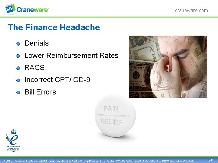 craneware. com The Finance Headache Denials Lower Reimbursement Rates RACS Incorrect CPT/ICD-9 Bill Errors