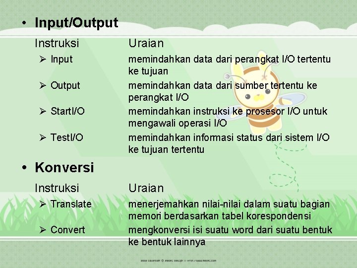  • Input/Output Instruksi Ø Input Ø Output Ø Start. I/O Ø Test. I/O