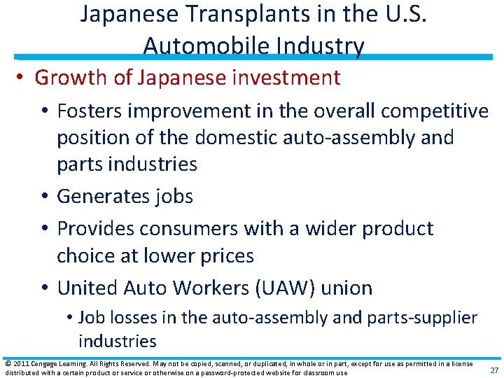 Japanese Transplants in the U. S. Automobile Industry • Growth of Japanese investment •