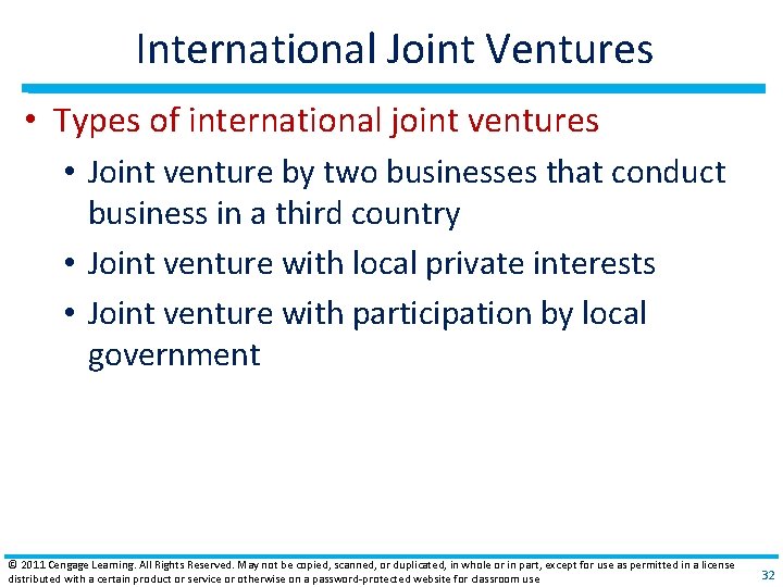 International Joint Ventures • Types of international joint ventures • Joint venture by two