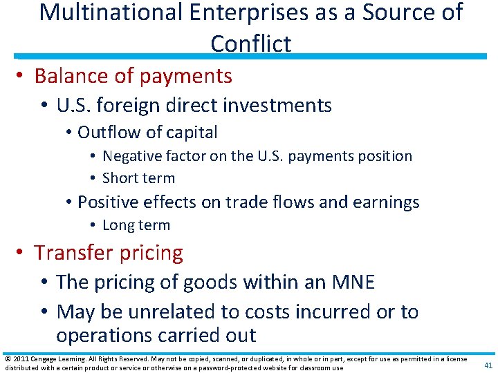 Multinational Enterprises as a Source of Conflict • Balance of payments • U. S.