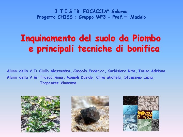 I. T. I. S. “B. FOCACCIA” Salerno Progetto CHISS : Gruppo WP 3 -