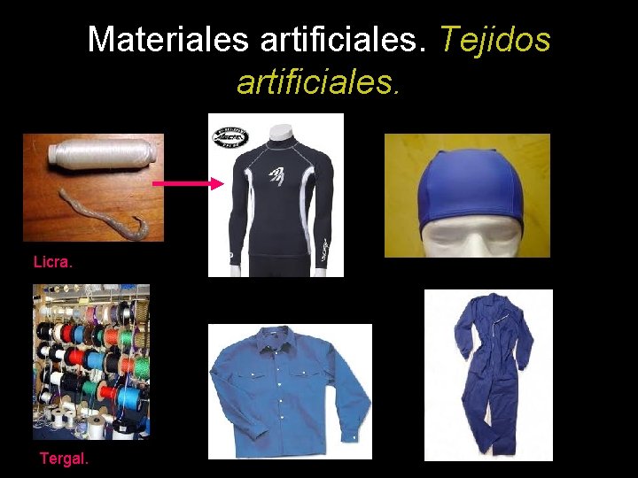 Materiales artificiales. Tejidos artificiales. Licra. Tergal. 