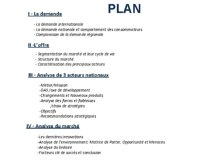 I - La demande PLAN - La demande internationale - La demande nationale et