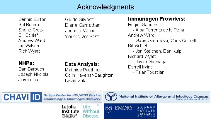 Acknowledgments Dennis Burton Sal Butera Shane Crotty Bill Schief Andrew Ward Ian Wilson Rich