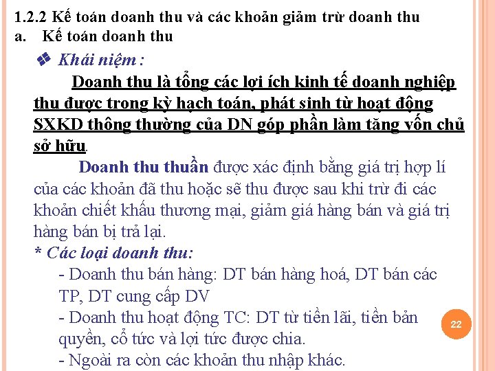 1. 2. 2 Kế toán doanh thu và các khoản giảm trừ doanh thu