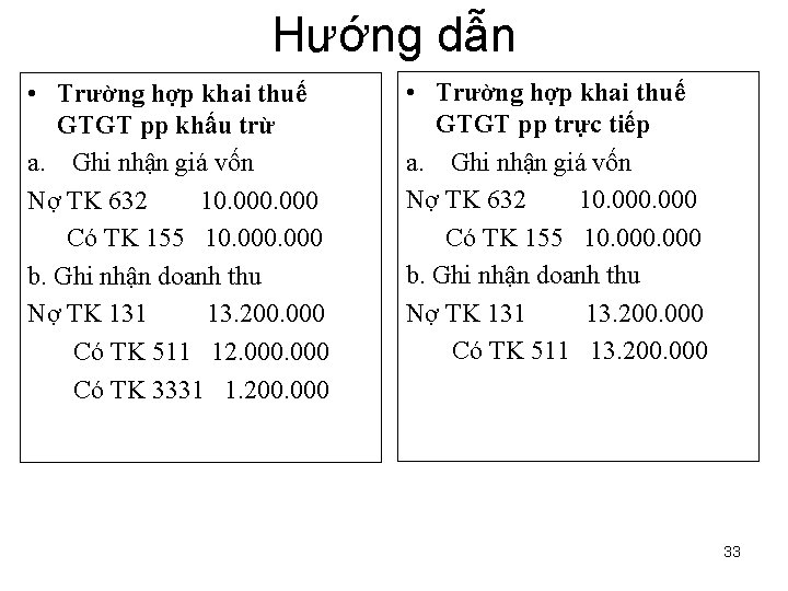 Hướng dẫn • Trường hợp khai thuế GTGT pp khấu trừ a. Ghi nhận