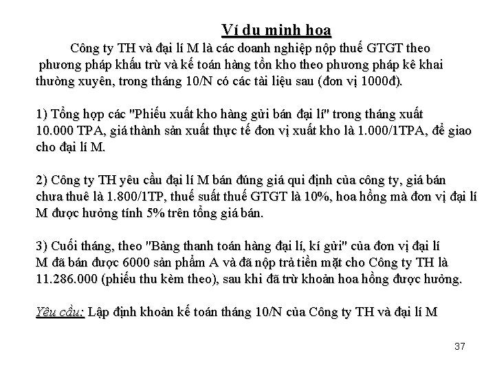 Ví dụ minh họa Công ty TH và đại lí M là các doanh