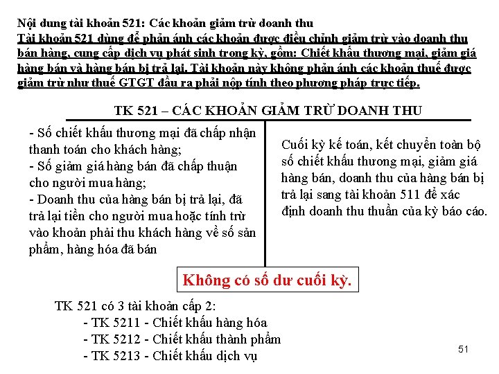 Nội dung tài khoản 521: Các khoản giảm trừ doanh thu Tài khoản 521