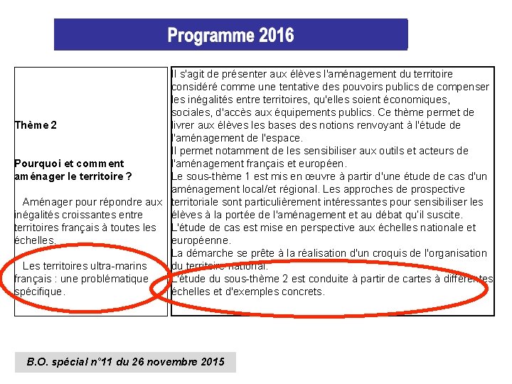 Il s'agit de présenter aux élèves l'aménagement du territoire considéré comme une tentative des