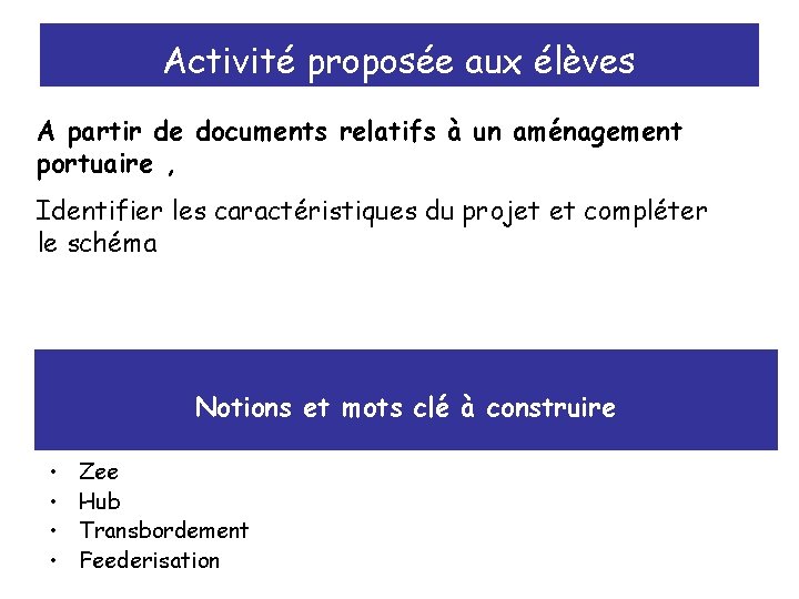 Activité proposée aux élèves A partir de documents relatifs à un aménagement portuaire ,