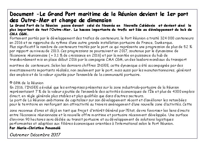 Document -Le Grand Port maritime de la Réunion devient le 1 er port des