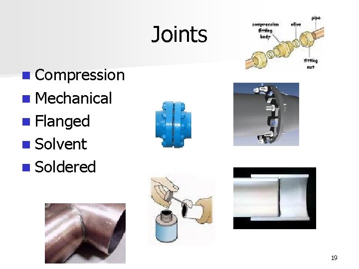 Joints n Compression n Mechanical n Flanged n Solvent n Soldered 19 