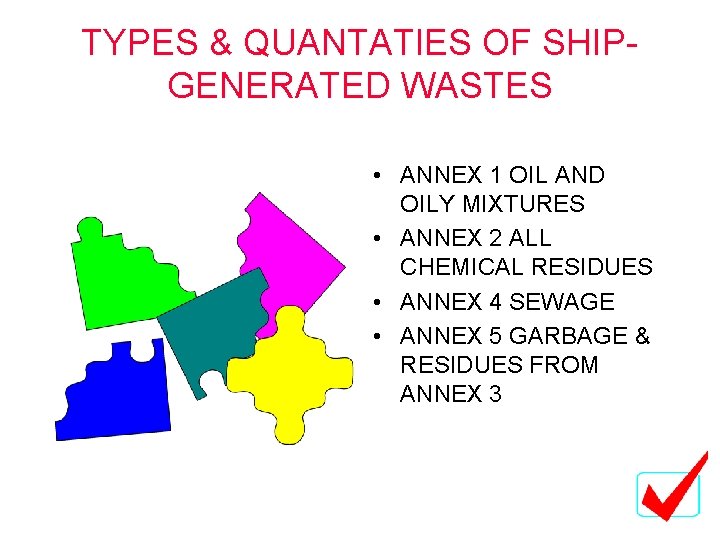 TYPES & QUANTATIES OF SHIPGENERATED WASTES • ANNEX 1 OIL AND OILY MIXTURES • TYPES & QUANTATIES OF SHIPGENERATED WASTES • ANNEX 1 OIL AND OILY MIXTURES •