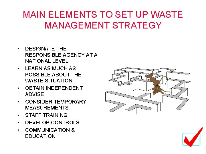 MAIN ELEMENTS TO SET UP WASTE MANAGEMENT STRATEGY • • DESIGNATE THE RESPONSIBLE AGENCY MAIN ELEMENTS TO SET UP WASTE MANAGEMENT STRATEGY • • DESIGNATE THE RESPONSIBLE AGENCY