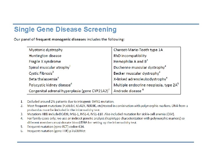Single Gene Disease Screening Single Gene Disease Screening