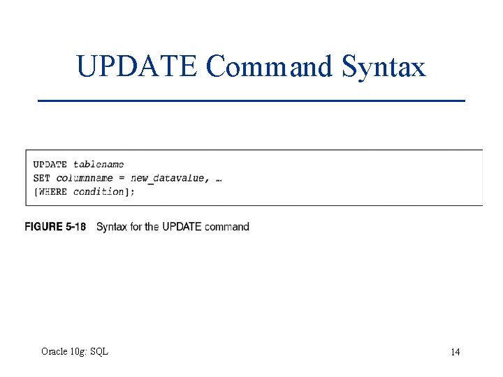 UPDATE Command Syntax Oracle 10 g: SQL 14 UPDATE Command Syntax Oracle 10 g: SQL 14