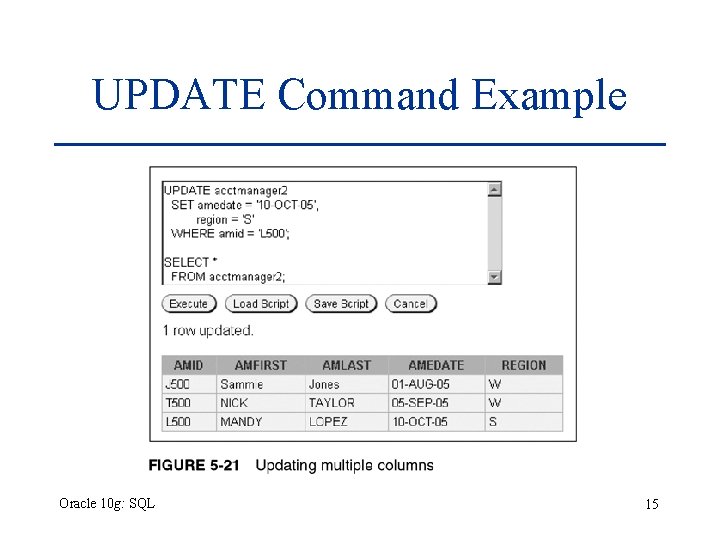 UPDATE Command Example Oracle 10 g: SQL 15 UPDATE Command Example Oracle 10 g: SQL 15