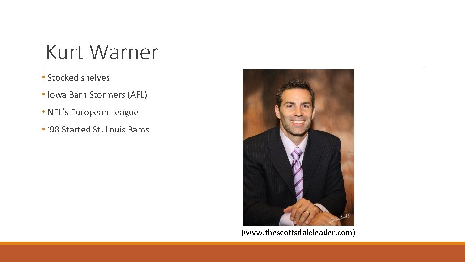 Kurt Warner • Stocked shelves • Iowa Barn Stormers (AFL) • NFL’s European League