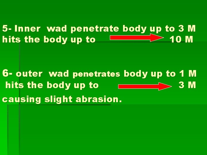 5 - Inner wad penetrate body up to 3 M hits the body up