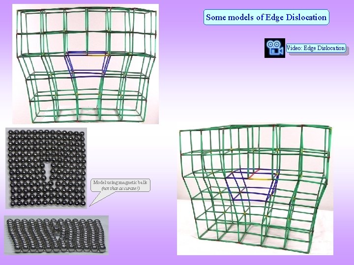 Some models of Edge Dislocation Video: Edge Dislocation Model using magnetic balls (not that
