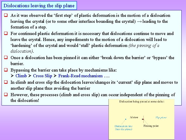 Dislocations leaving the slip plane q As it was observed the ‘first step’ of
