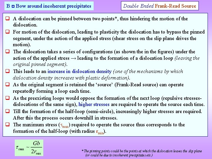 B ◘ Bow around incoherent precipitates Double Ended Frank-Read Source q A dislocation can