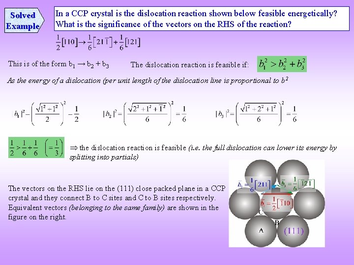 Solved Example In a CCP crystal is the dislocation reaction shown below feasible energetically?