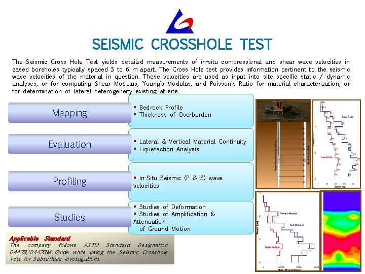 SEISMIC CROSSHOLE TEST The Seismic Cross Hole Test yields detailed measurements of in-situ compressional