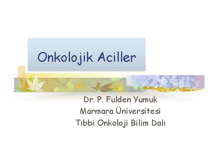 Onkolojik Aciller Dr. P. Fulden Yumuk Marmara Üniversitesi Tıbbi Onkoloji Bilim Dalı 