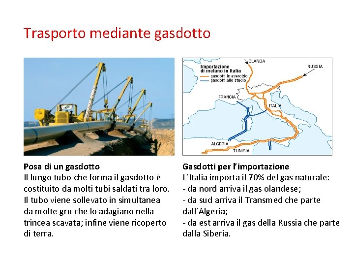 Trasporto mediante gasdotto Posa di un gasdotto Il lungo tubo che forma il gasdotto