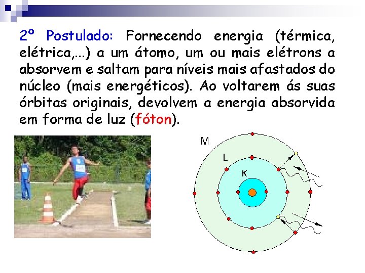 2º Postulado: Fornecendo energia (térmica, elétrica, . . . ) a um átomo, um 2º Postulado: Fornecendo energia (térmica, elétrica, . . . ) a um átomo, um