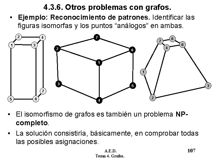 4. 3. 6. Otros problemas con grafos. • Ejemplo: Reconocimiento de patrones. Identificar las 4. 3. 6. Otros problemas con grafos. • Ejemplo: Reconocimiento de patrones. Identificar las