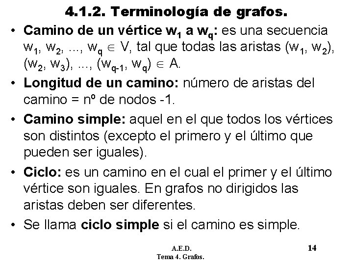 • • • 4. 1. 2. Terminología de grafos. Camino de un vértice • • • 4. 1. 2. Terminología de grafos. Camino de un vértice