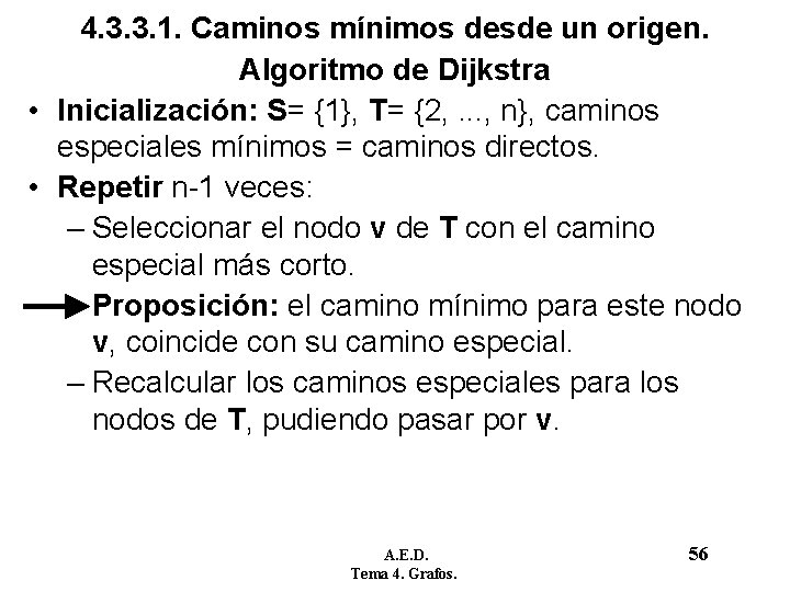 4. 3. 3. 1. Caminos mínimos desde un origen. Algoritmo de Dijkstra • Inicialización: 4. 3. 3. 1. Caminos mínimos desde un origen. Algoritmo de Dijkstra • Inicialización: