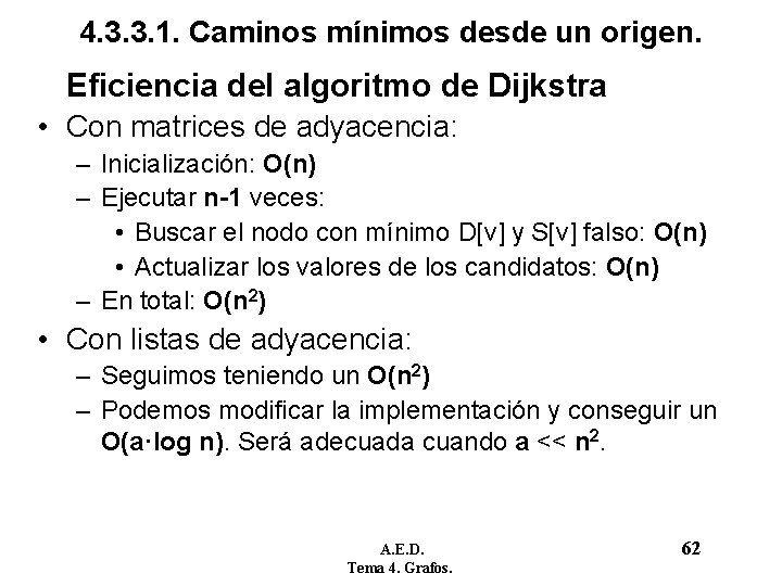 4. 3. 3. 1. Caminos mínimos desde un origen. Eficiencia del algoritmo de Dijkstra 4. 3. 3. 1. Caminos mínimos desde un origen. Eficiencia del algoritmo de Dijkstra