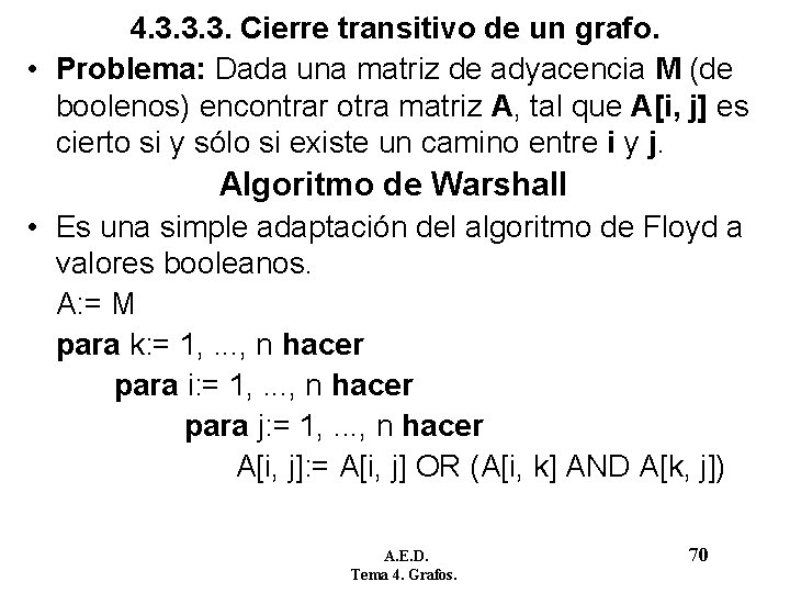 4. 3. 3. 3. Cierre transitivo de un grafo. • Problema: Dada una matriz 4. 3. 3. 3. Cierre transitivo de un grafo. • Problema: Dada una matriz