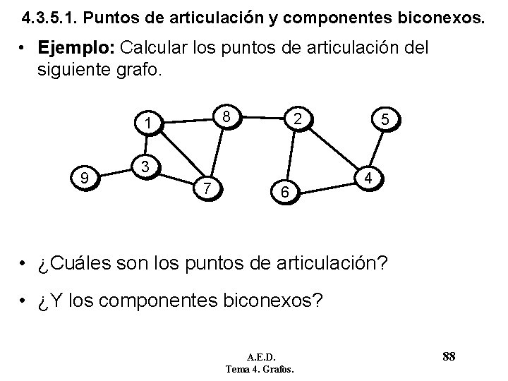 4. 3. 5. 1. Puntos de articulación y componentes biconexos. • Ejemplo: Calcular los 4. 3. 5. 1. Puntos de articulación y componentes biconexos. • Ejemplo: Calcular los
