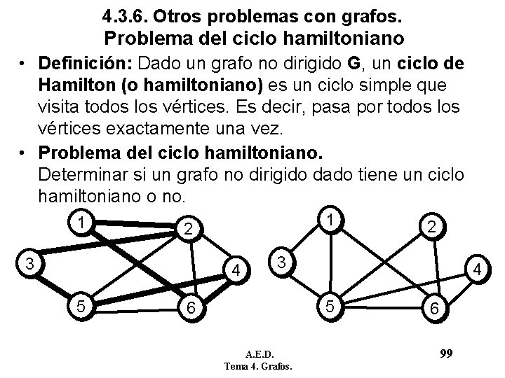 4. 3. 6. Otros problemas con grafos. Problema del ciclo hamiltoniano • Definición: Dado 4. 3. 6. Otros problemas con grafos. Problema del ciclo hamiltoniano • Definición: Dado
