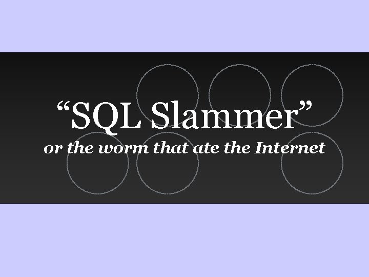 “SQL Slammer” or the worm that ate the Internet 