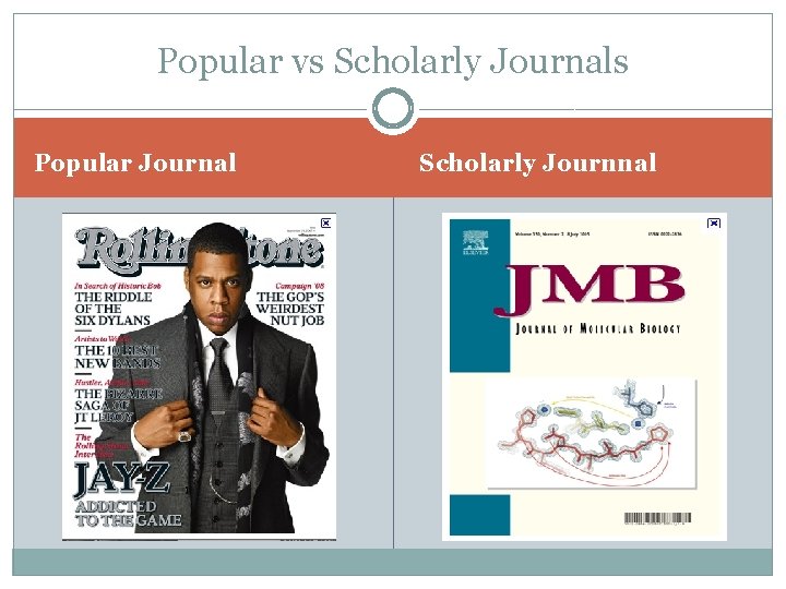 Popular vs Scholarly Journals Popular Journal Scholarly Journnal 